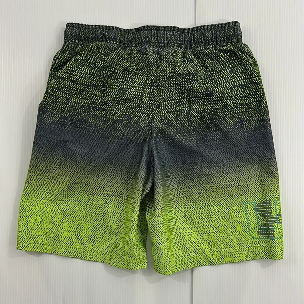 437. Under Armour Kids Swim Trunks - Black‎ and Neon Green (YXL)